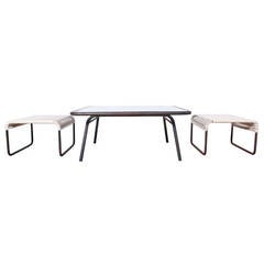Outdoor Table and Pair of Ottomans by Van Keppel-Green