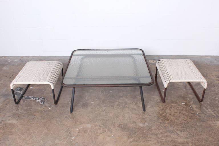 Outdoor Table and Pair of Ottomans by Van Keppel-Green