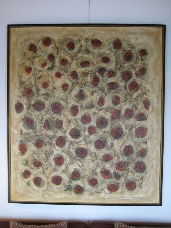 This large canvas was purchased by the original owners in California in the early sixties. Wonderful scale with lots of texture. The pictures don't do it justice.