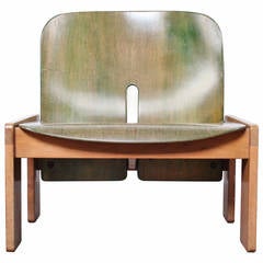 Rare Green Aniline Lounge Chair by Tobia and Afra Scarpa