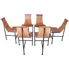 Set of Six Patinated Leather T-Chairs