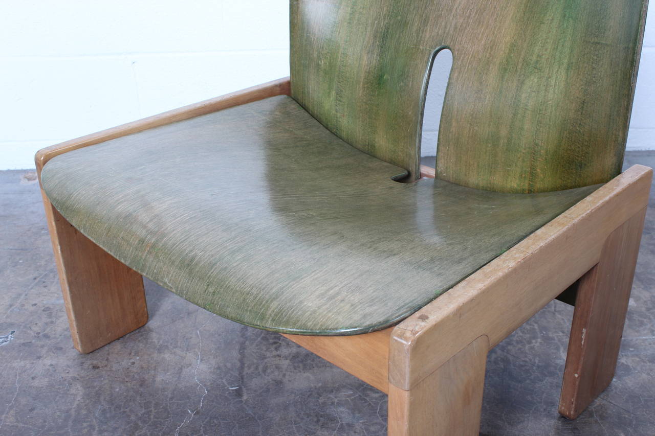 Rare Green Aniline Lounge Chair by Tobia and Afra Scarpa 1