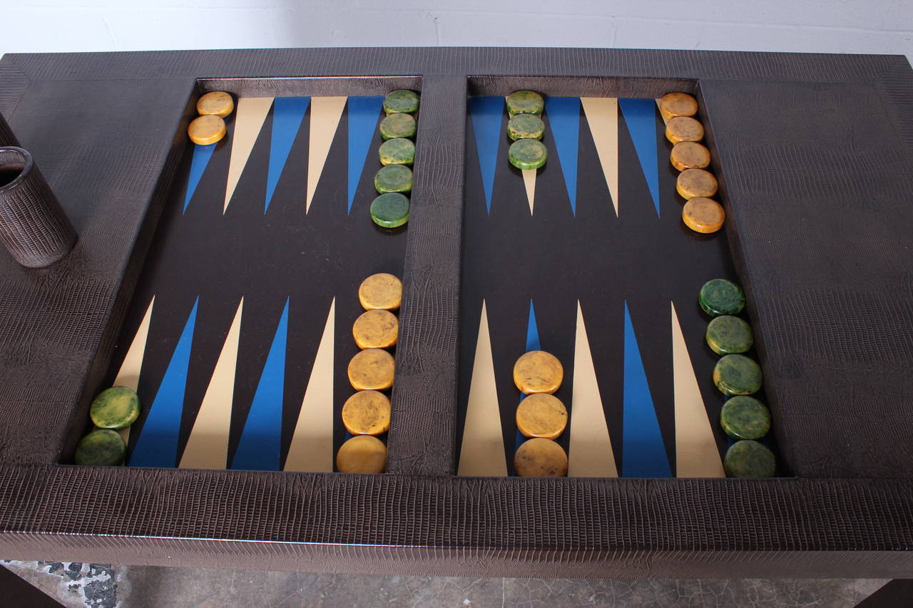 Late 20th Century Lizard Embossed Backgammon Table by Karl Springer