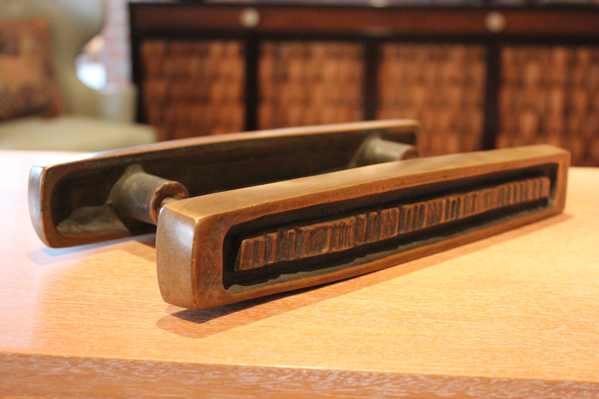 Pair of bronze door handles by Forms and Surfaces