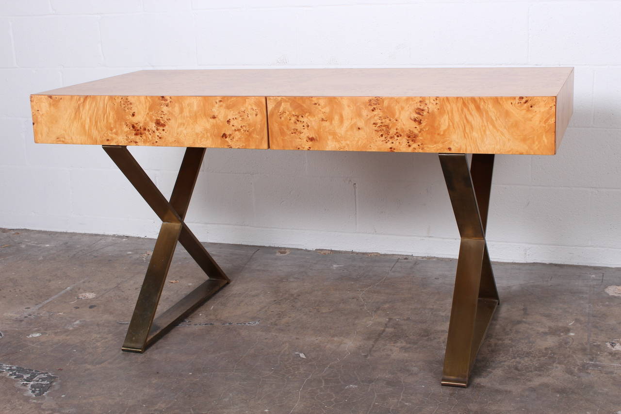 Burl and Bronze Desk Attributed to Milo Baughman
