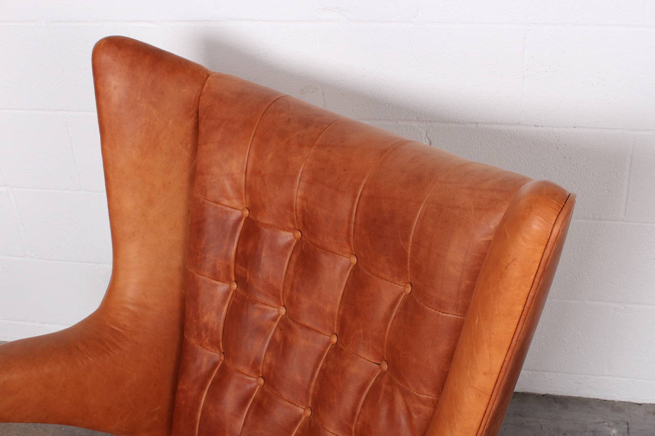 Leather Papa Bear Chair and Ottoman by Hans Wegner In Excellent Condition In Dallas, TX
