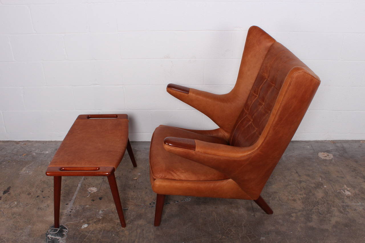 Leather Papa Bear Chair and Ottoman by Hans Wegner 1