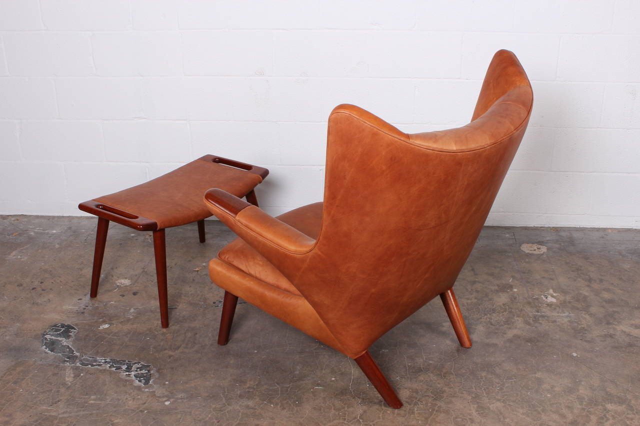 Leather Papa Bear Chair and Ottoman by Hans Wegner 2