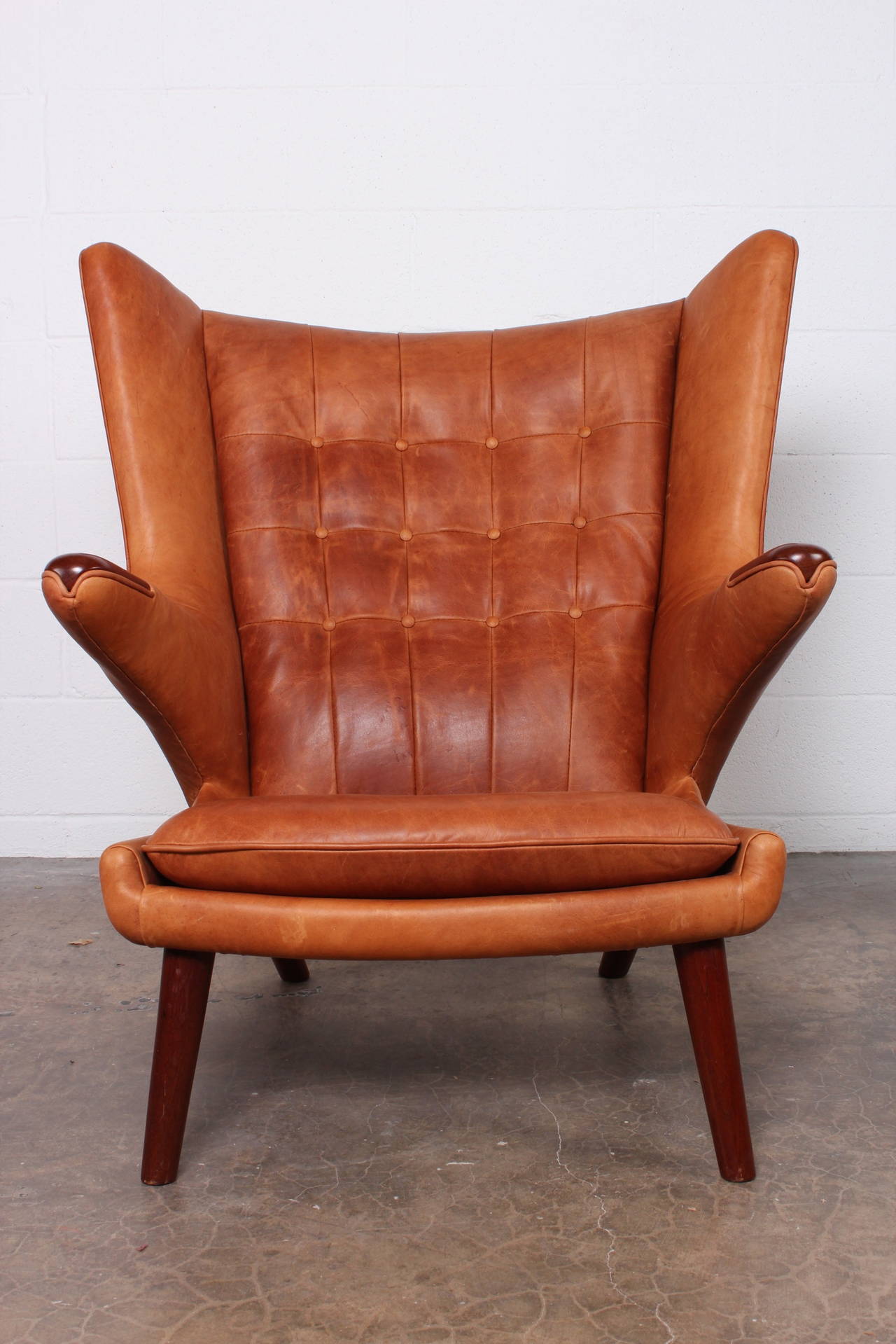 Leather Papa Bear Chair and Ottoman by Hans Wegner 3