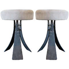 Pair of Forged Steel Stools Designed by John Baldasare