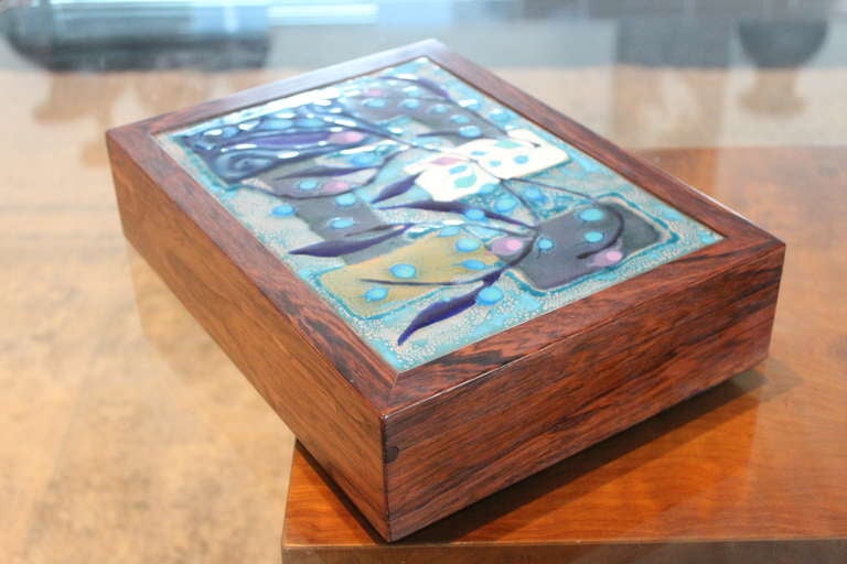 Large Rosewood and Enamel Cigar Box by Alfred Klitgaard & Maria Viktor In Excellent Condition In Dallas, TX