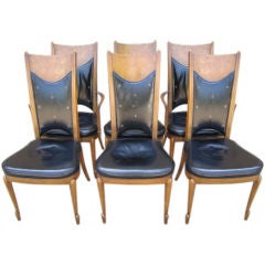 Set of six burl/leather dining chairs by Mastercraft