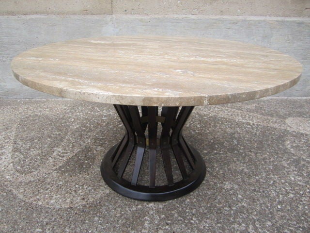 Rosewood/travertine table by Edward Wormley for Dunbar