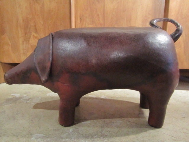 Mid-20th Century Abercrombie & Fitch leather pig ottoman