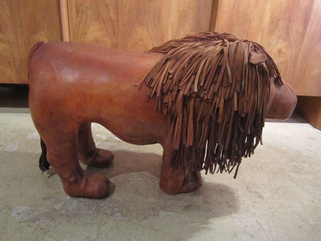 Mid-20th Century Abercrombie & Fitch leather lion ottoman