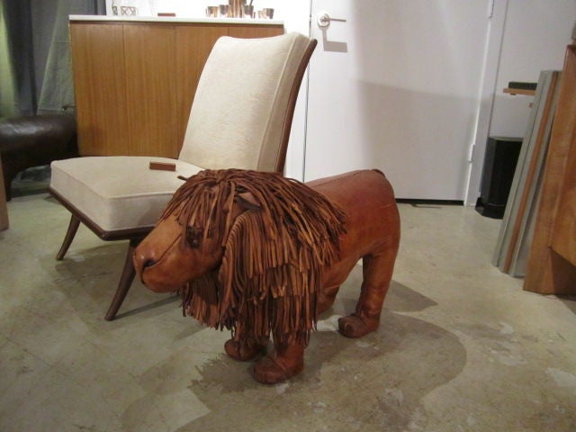 Abercrombie & Fitch leather lion ottoman 3