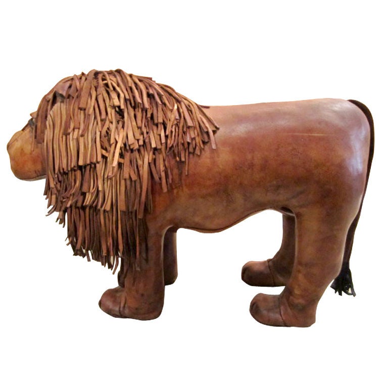 Abercrombie & Fitch leather lion ottoman
