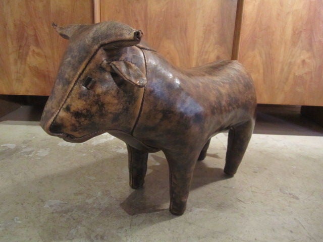Mid-20th Century Abercrombie & Fitch leather bull ottoman