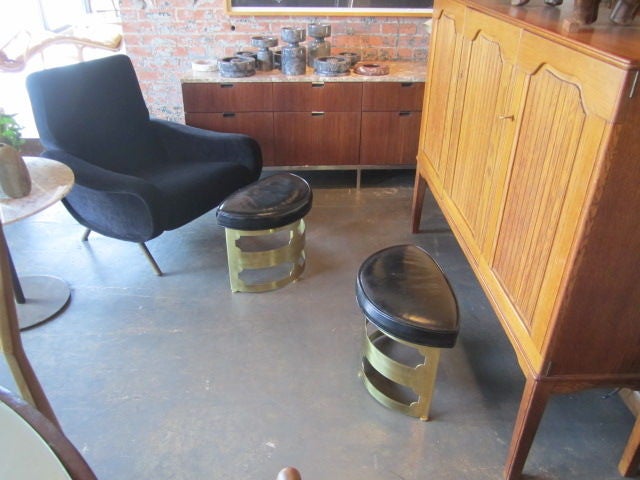 Pair of brass/leather stools by Grosfeld House 7