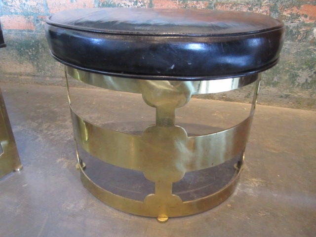 Pair of brass/leather stools by Grosfeld House 1