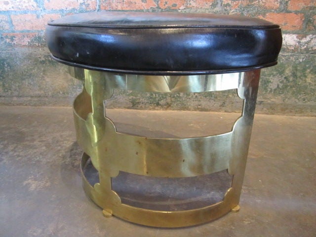 Pair of brass/leather stools by Grosfeld House 2
