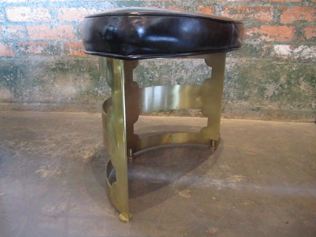 Pair of brass/leather stools by Grosfeld House 4