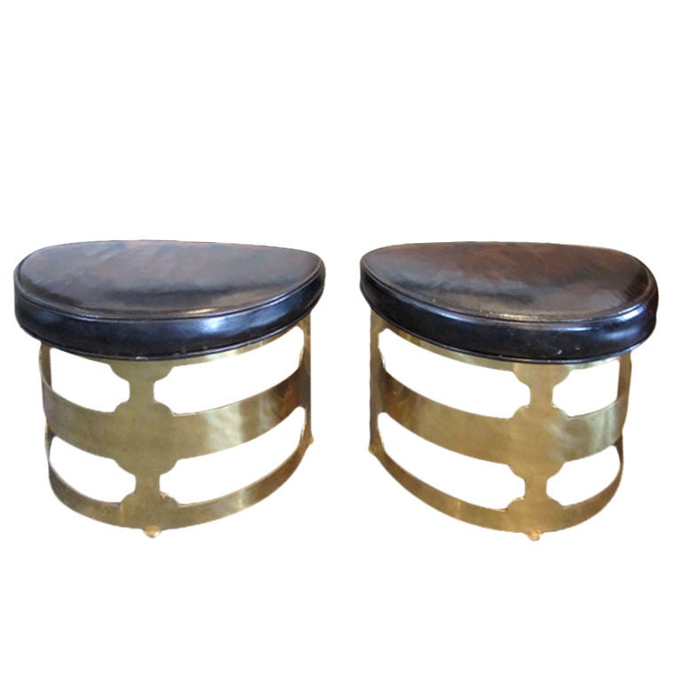 Pair of brass/leather stools by Grosfeld House