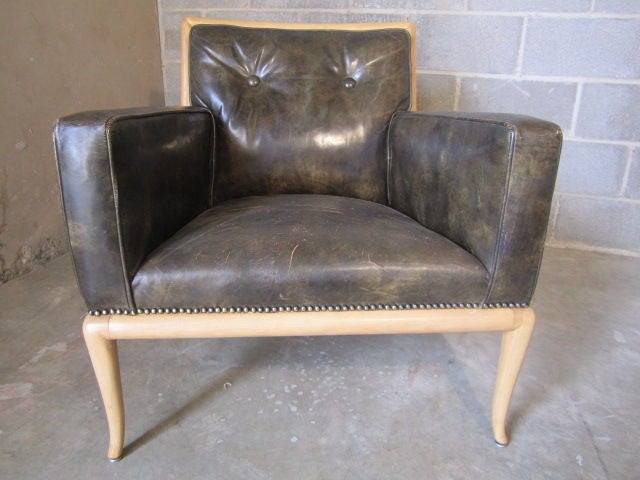Mid-20th Century Lounge chair by T.H. Robsjohn Gibbings in original leather