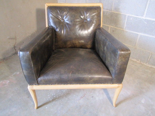 Lounge chair by T.H. Robsjohn Gibbings in original leather 1