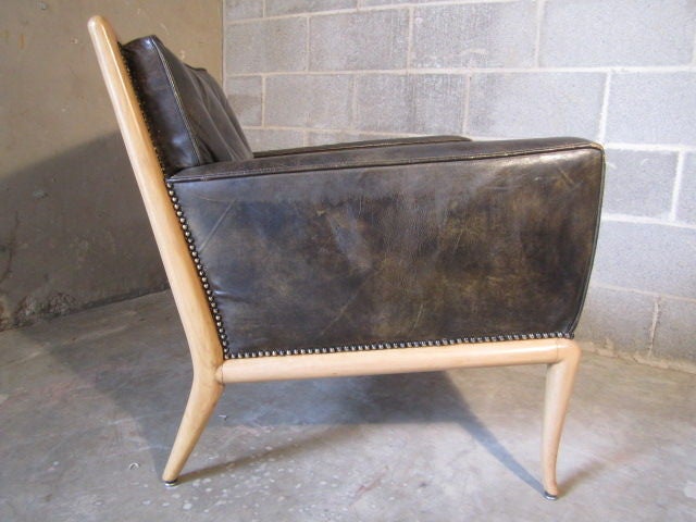 Lounge chair by T.H. Robsjohn Gibbings in original leather 2