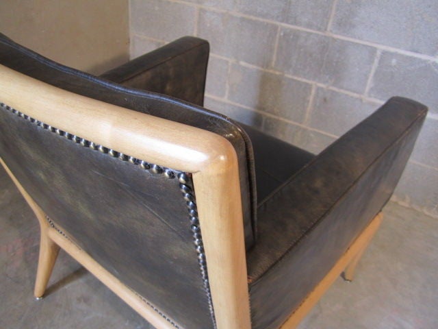 Lounge chair by T.H. Robsjohn Gibbings in original leather 4