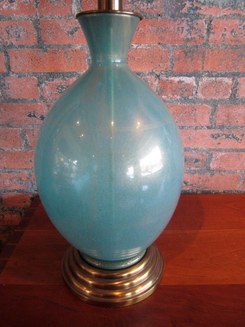 A very elegant Murano glass lamp with original Maria Kipp shade. Signed with a Paul Hanson Califoria sticker.