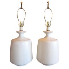 Pair of white glazed ceramic lamps attributed to David Cressey