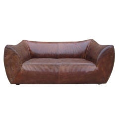 Italian settee with patinated leather