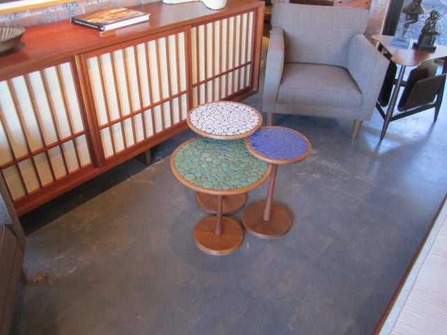 Set of three tile top tables by Gordon Martz