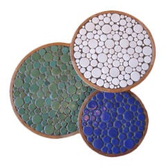 Set of three tile top tables by Gordon Martz