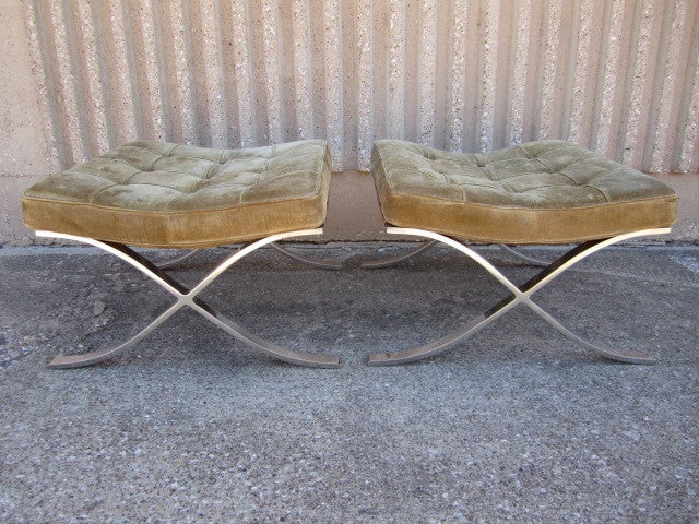 Pair Of Knoll Barcelona Stools In Original Suede 1