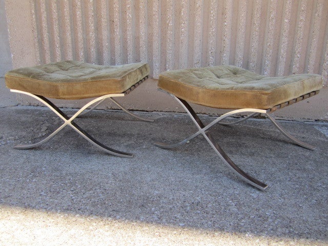 Pair Of Knoll Barcelona Stools In Original Suede 5