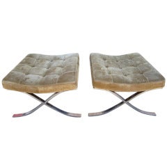 Pair Of Knoll Barcelona Stools In Original Suede