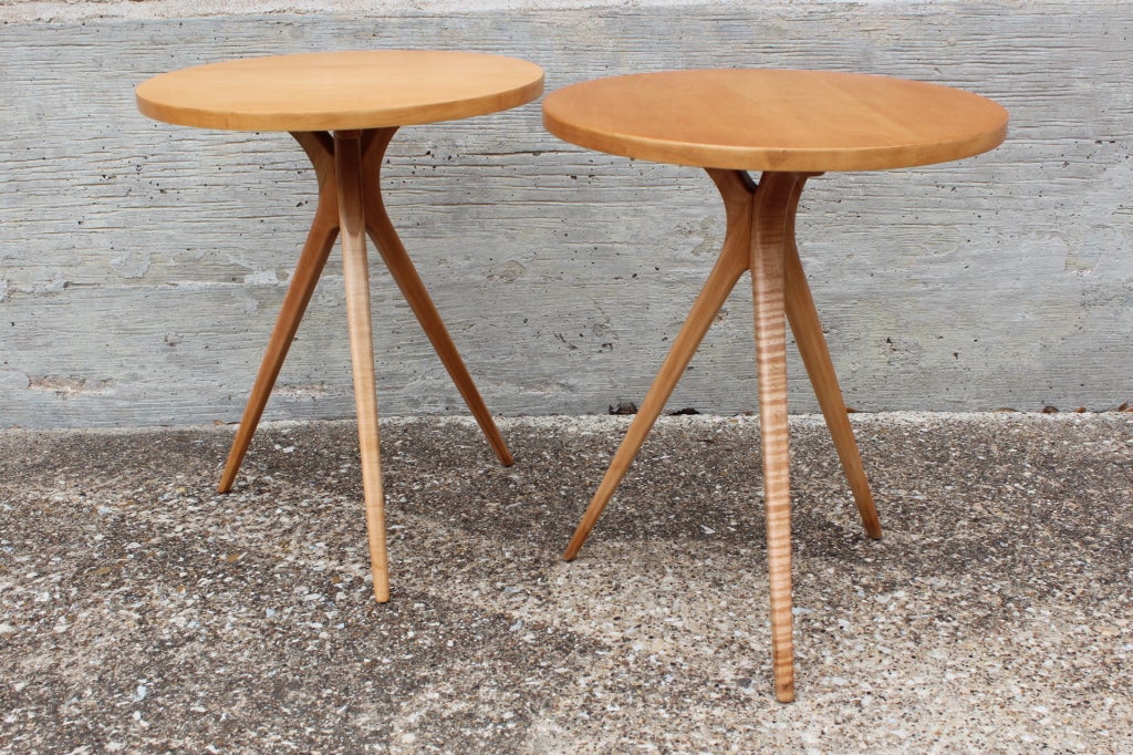 A matching pair of maple side tables designed by Edward Wormley for Dunbar. Priced and sold as a pair.