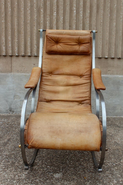 19th Century Steel and Leather Rocking Chair by R.W. Winfield 3