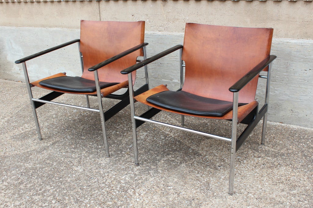 Mid-20th Century Pair of sling chairs by Charles Pollock for Knoll