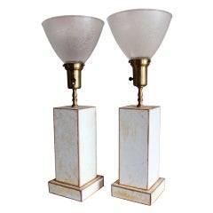 Pair of crackle glazed terra cotta lamps