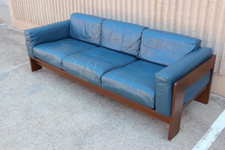 Original Blue Leather Bastiano Sofa By, Blue Leather Sofas Dallas Tx