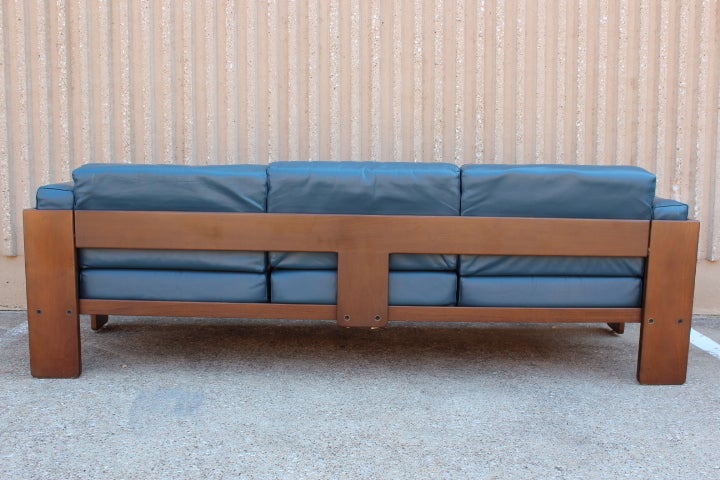 Original Blue leather Bastiano sofa by Tobia Scarpa 1