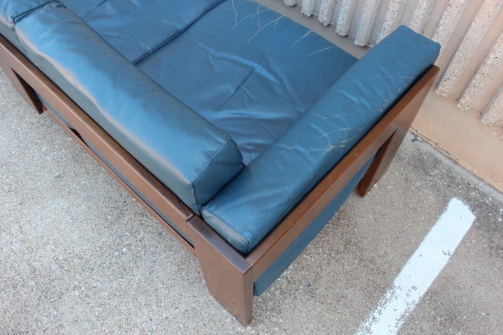 Original Blue leather Bastiano sofa by Tobia Scarpa 3