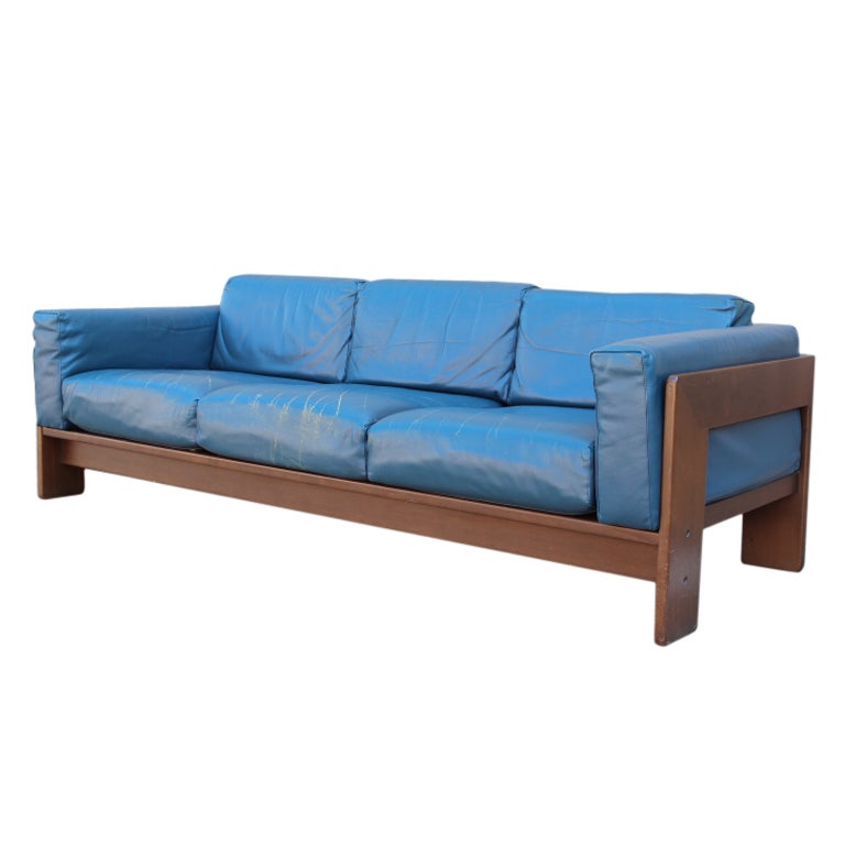 Original Blue leather Bastiano sofa by Tobia Scarpa