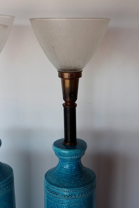 Pair of Blue Ceramic Lamps by Bitossi for Raymor 3