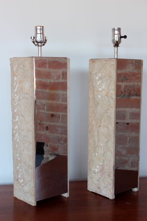 Pair of Chrome and Stone Table Lamps