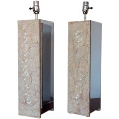 Pair of Chrome and Stone Table Lamps